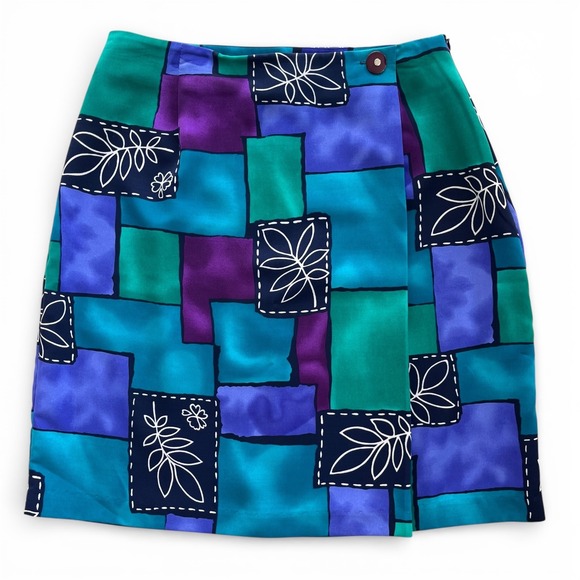 Michael Taylor Apparel Inc Dresses & Skirts - Vintage Michael Taylor 10 Teal Purple Geometric Pattern Pencil Skirt 90 USA Chic